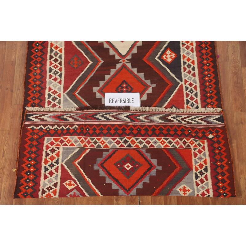 Geometric Kilim Shiraz Persian Area Rug Hand-Woven Wool Carpet - 4'9" x 8'4"