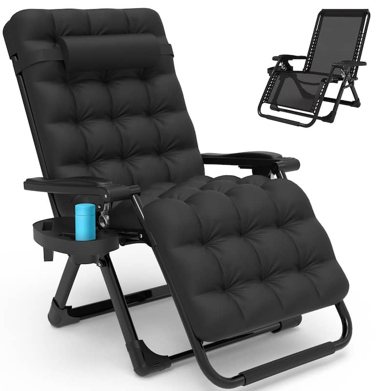 Outdoor Patio Folding Zero Gravity Lounge Chair, 26Inch Wide Recliner Lounge Chair with Removable Cushion - Black