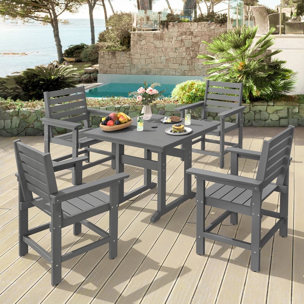 35.2-inch HDPS Outdoor Square Table With Umbrella Holes - 35.2" W x 35.2" L x 30.1" H