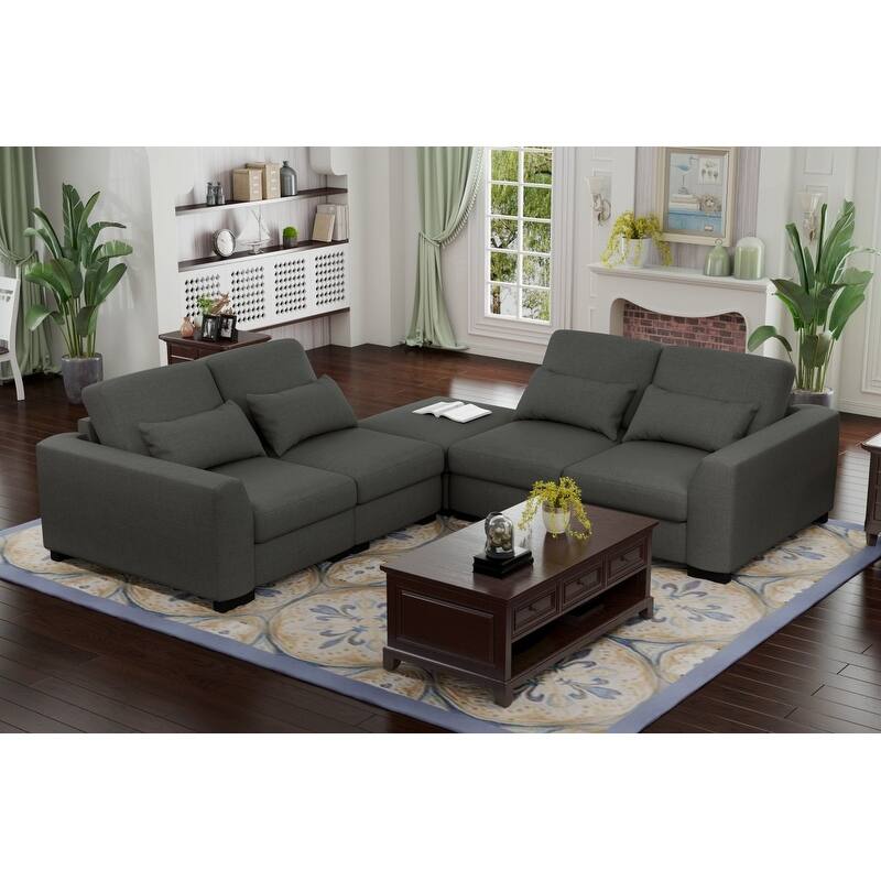 130" L-Shaped Modular Sectional Sofa with Movable Storage Ottoman