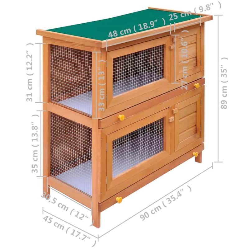 vidaXL Outdoor Rabbit Hutch Small Animal House Pet Cage 4 Doors Wood - 36'' x 17.7'' x 35''