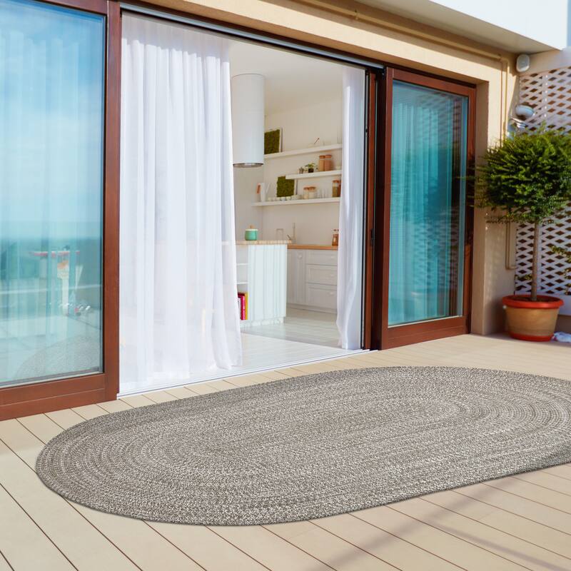 Superior Modern Rustic Bohemian Reversible Multi-Tone Braided Indoor Outdoor Area Rug - 5' x 8' Oval - Slate-White
