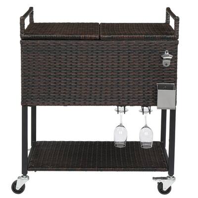 Stainless Steel 80 Qt Rattan Cooler Cart with Wine Rack