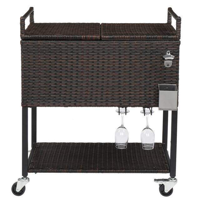 Stainless Steel 80 Qt Rattan Cooler Cart with Wine Rack - Rattan