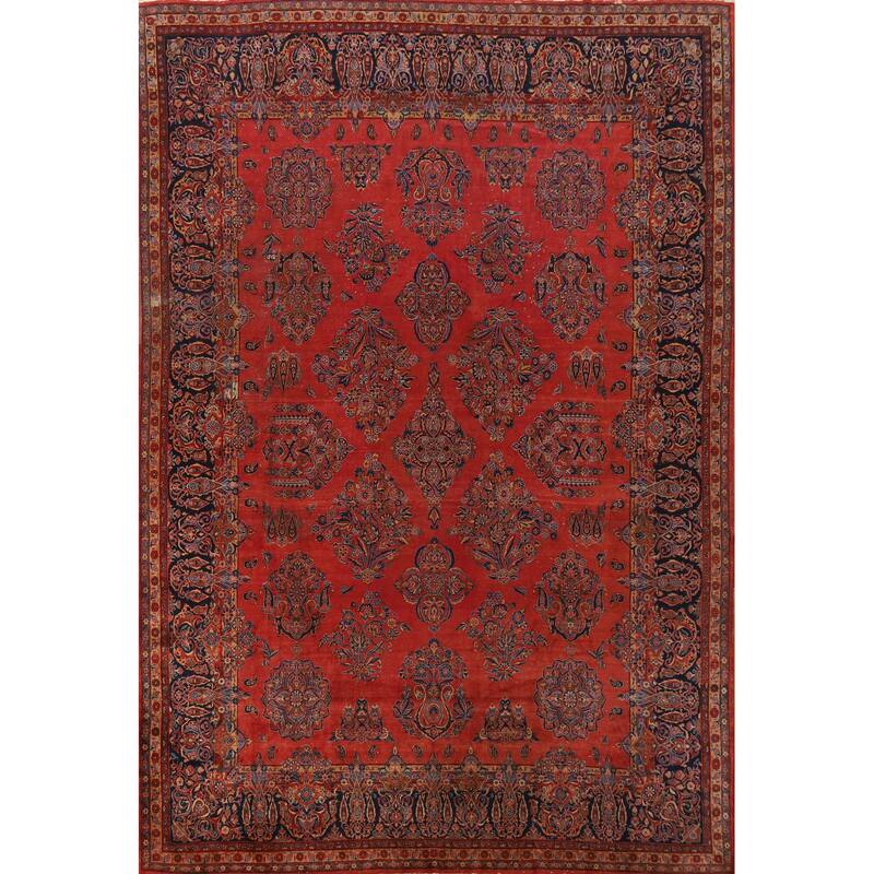 Hand Knotted Oriental 100% Wool Carpet Traditional All-Over Oranges & Rust Kashan Area Rug - 13' 11'' X 10' 0''