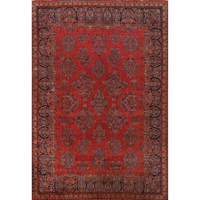 Hand Knotted Oriental 100% Wool Carpet Traditional All-Over Oranges & Rust Kashan Area Rug - 13' 11'' X 10' 0''
