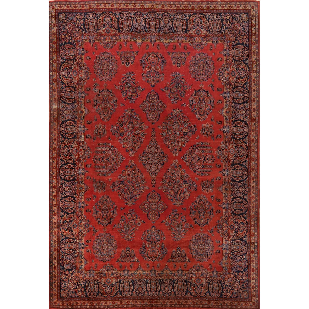 Hand Knotted Oriental 100% Wool Carpet Traditional All-Over Oranges & Rust Kashan Area Rug - 13' 11'' X 10' 0''