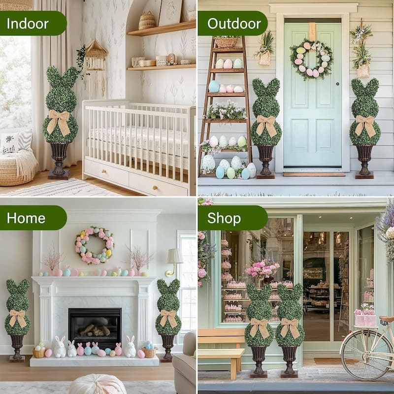 38" Artificial Boxwood Topiary Tree Double Ball for Home Decor