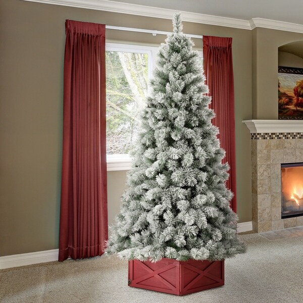 Glitzhome 6FT 7.5FT 9FT Warm White or Multi Colored Pre Lit Flocked Pine Artificial Christmas Tree On Sale Bed Bath Beyond 31721235