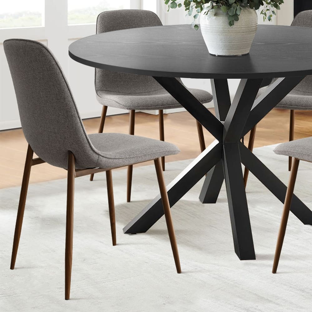 5-Piece Dining Table Set for 4 with Upholstered Chairs and Round Crossed Base Table