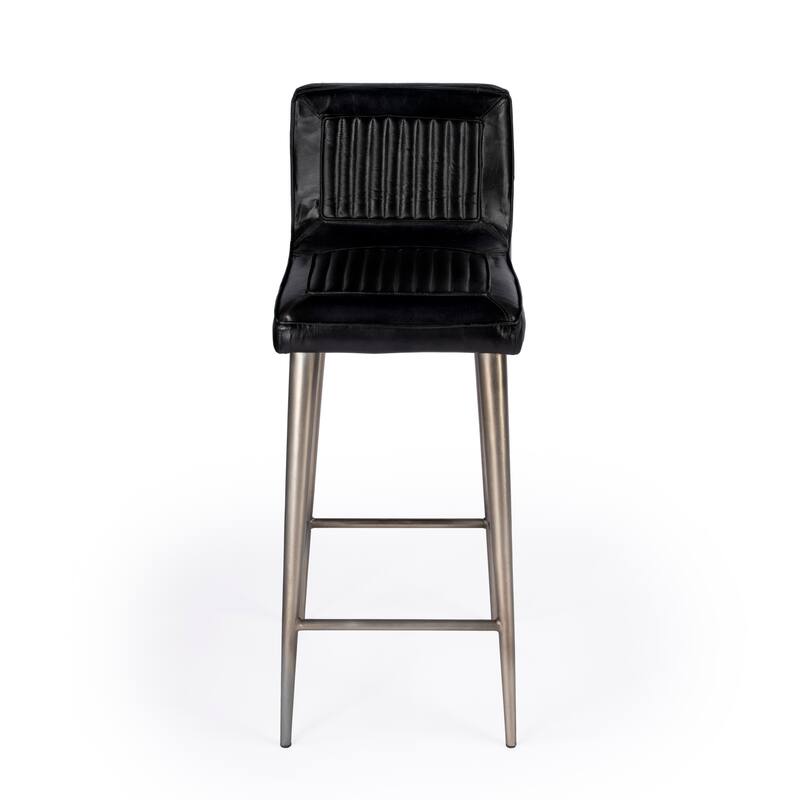 Maxwell 32 in. Seat Height Leather and Iron Bar Height Stool with Back