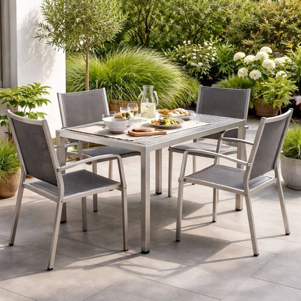 Cilo 32 Inch Outdoor Coffee Table, Gray Aluminum Frame, Rectangular Design