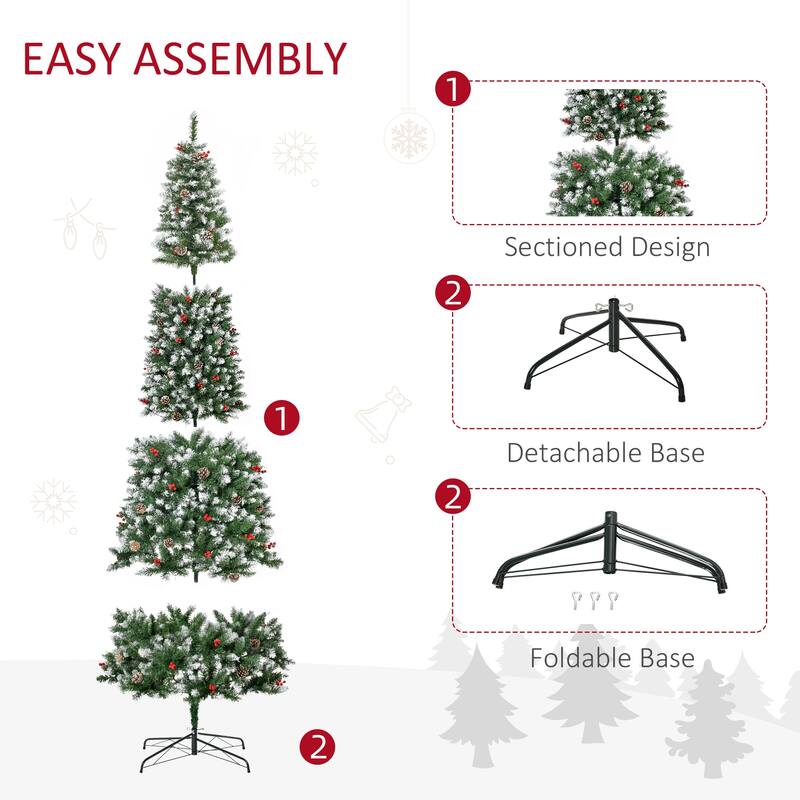 Snow-Flocked Artificial Christmas Tree with LED Lights, Pine Cones & Red Berries, 6ft, 7.5ft, 9ft