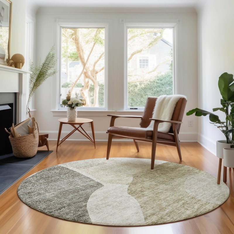 Premium Washable Super Soft Contemporary Geometric Mayfield Rug - Taupe - 8' x 8' - Round
