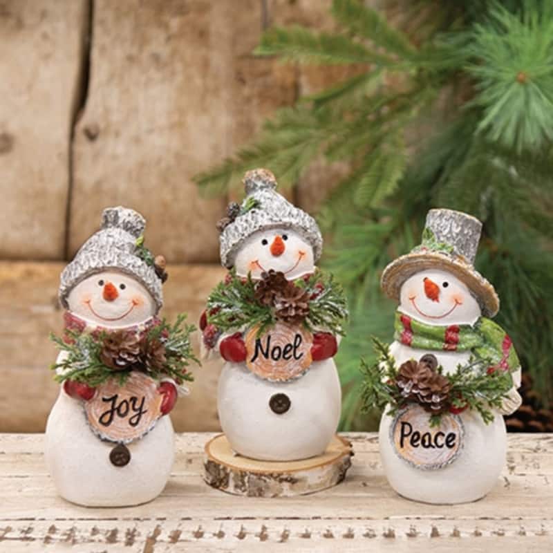 Resin Wood Sign Snowmen, Peace Noel Joy Figures- 3 Asstd. - 6.5" x 3"