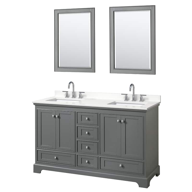 Deborah 60-inch Double Vanity, Quartz Top, 24-inch Mirrors - Dark Gray, Chrome Trim, White Quartz Top