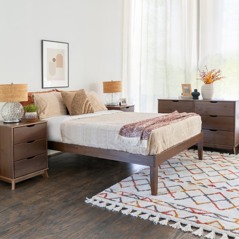 Purcell 4-Piece Bedroom Set with 6-Drawer Dresser and 2 Nightstands - Walnut - Full