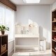 preview thumbnail 2 of 21, Solid Wood Classic Children's Desk and Chair Set, White, with Bookshelf and Drawers, Compact Multi-Storage, Safe Design