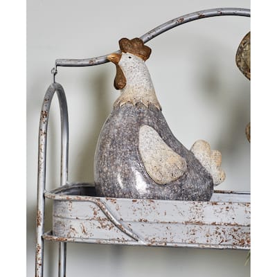 Gray Polystone Indoor Outdoor Rooster Decorative Garden Sculpture