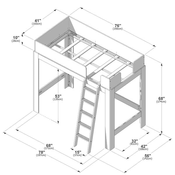 Mid-Century Modern Twin High Loft Bed