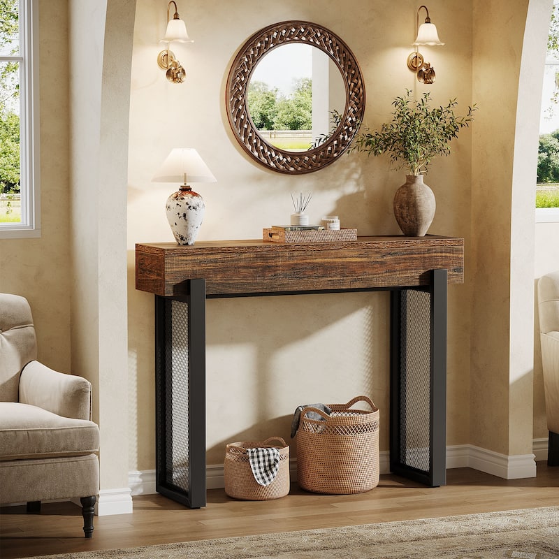 41" Wood Console Table with Storage, Industrial Small Entryway Table