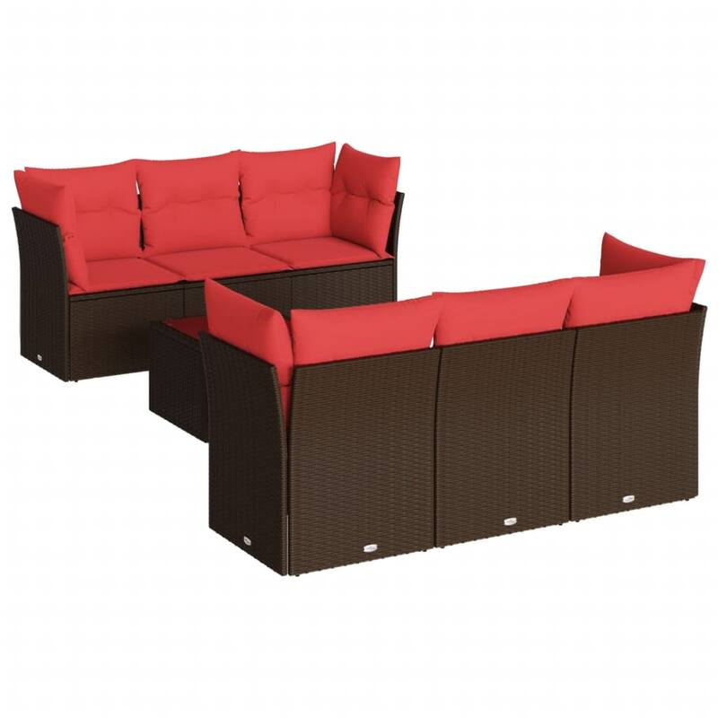 vidaXL 7 Piece Patio Sofa Set with Cushions Brown/Gray Poly Rattan - 24.4 x 24.4 x 27.2