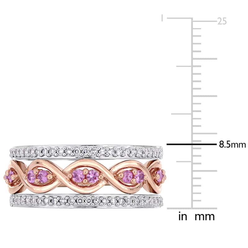 Miadora 1/4ct TDW Diamond Pink Sapphire 3-Piece Infinity Ring Set in 14k Two-Tone Gold