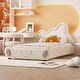 preview thumbnail 2 of 8, Wooden Twin Size Velvet Platform Bed with Bear-Shaped Headboard, Kid's Bed Frame with Bed-End Storage Pocket, Beige