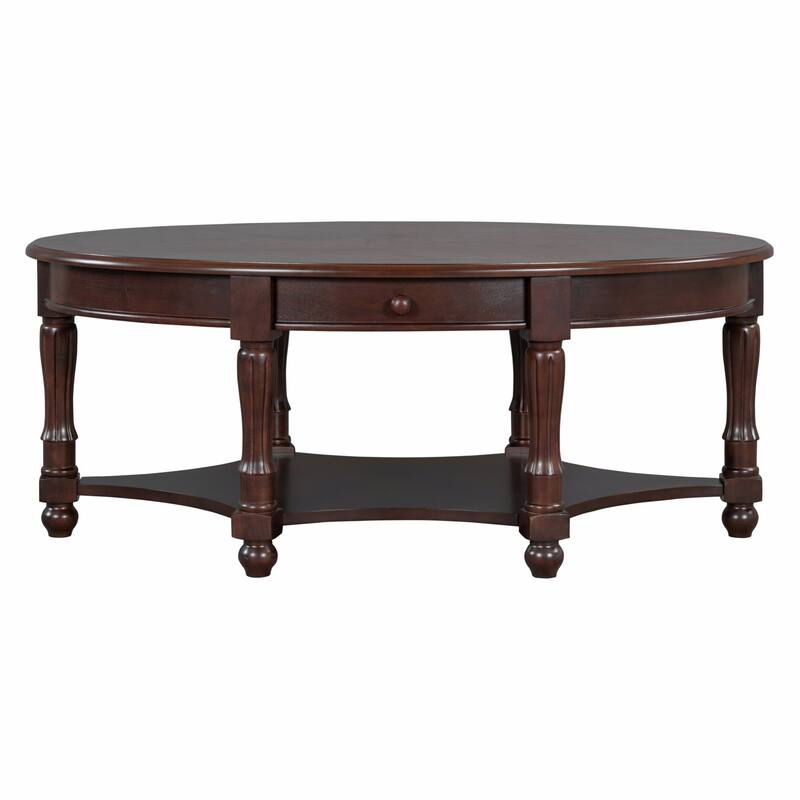 Oval Coffee Table with Drawer and Storage Shelf