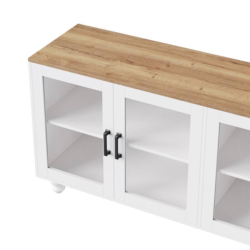 Entertainment Center for TVs Up to 70" with Adjustable Shelves, Tempered Glass Doors, Bookshelves & Storage Cabinets