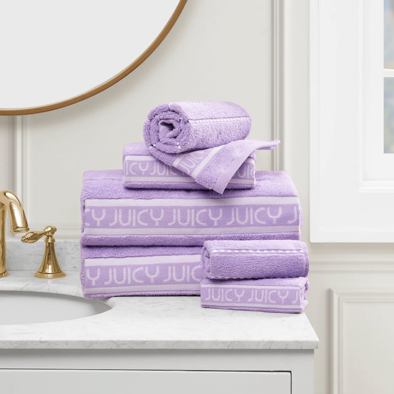 Juicy Couture Cotton Stripe 6 Piece Bath Towel Set 2 Bath towels 2 Hand towels 2 Washcloths - 28"x54"/16"x26"/12"x12" - Lilac Purple