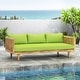 preview thumbnail 2 of 29, Claremont Outdoor 3-seat Acacia Wood Daybed by Christopher Knight Home Teak Finish + Green Cushion