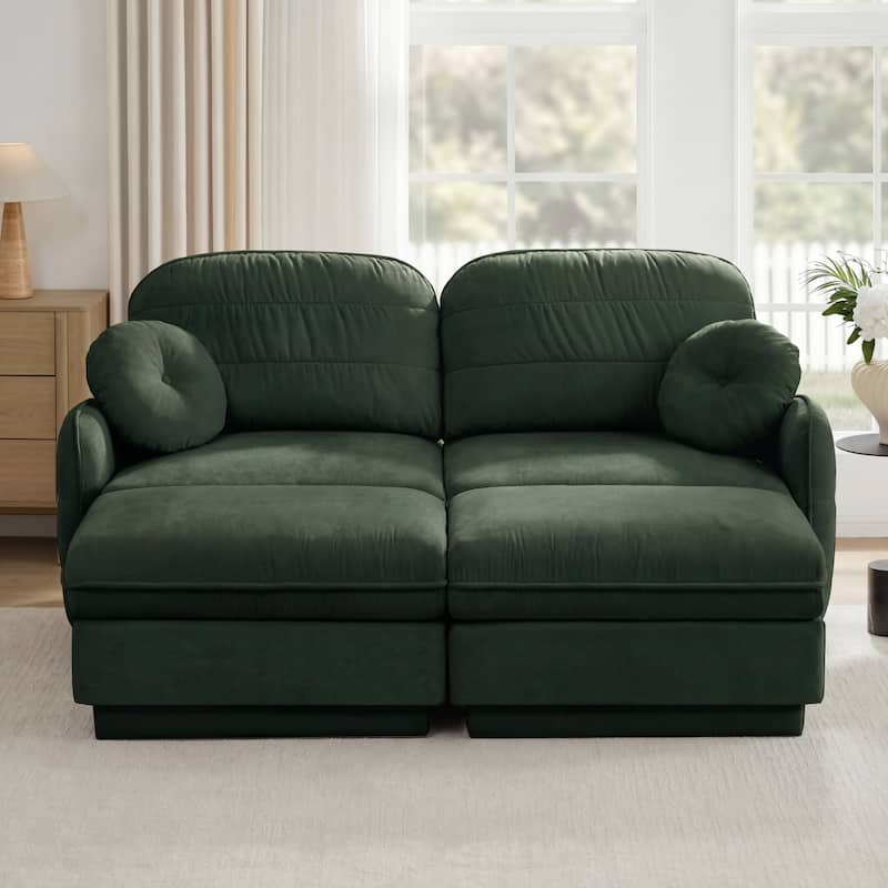 GDFStudio Sylvie Ashworth Chenille Cloud U-Shaped Loveseat Sofa with Movable Ottomans, Deep Seat