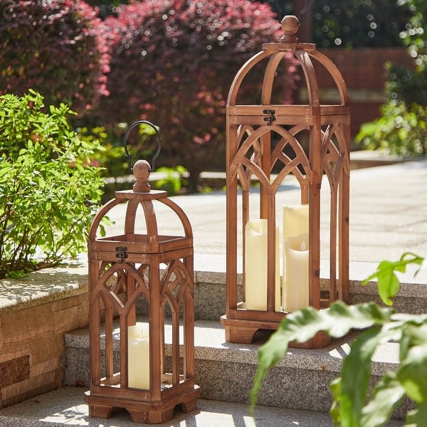 Glitzhome Set of 2 Wooden Church Style Fall Decorative Lanterns 