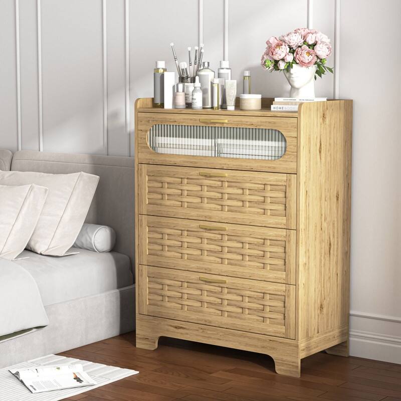 Mieres Dresser for Bedroom, 41.3" Tall Dresser Chest of Drawers, 4-Drawer Chest with Wooden Base and Metal Drawer Handle Design