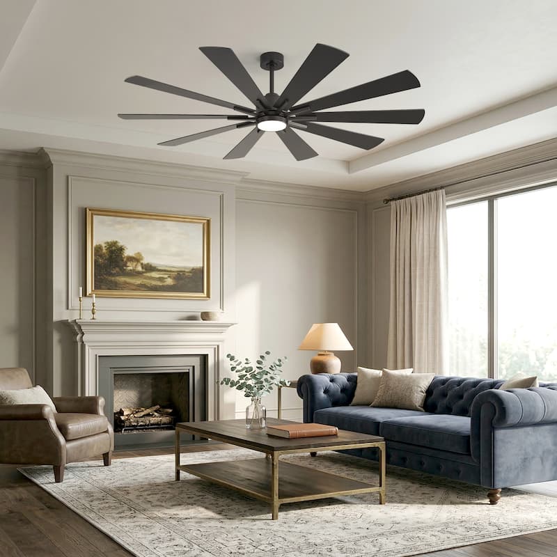 62"/72" Reversible 10-Blade Large LED Ceiling Fan with Light and Remote