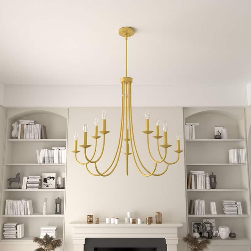 Acroma 10-light Classic Mid-century Modern Candle Chandelier - Satin Brass