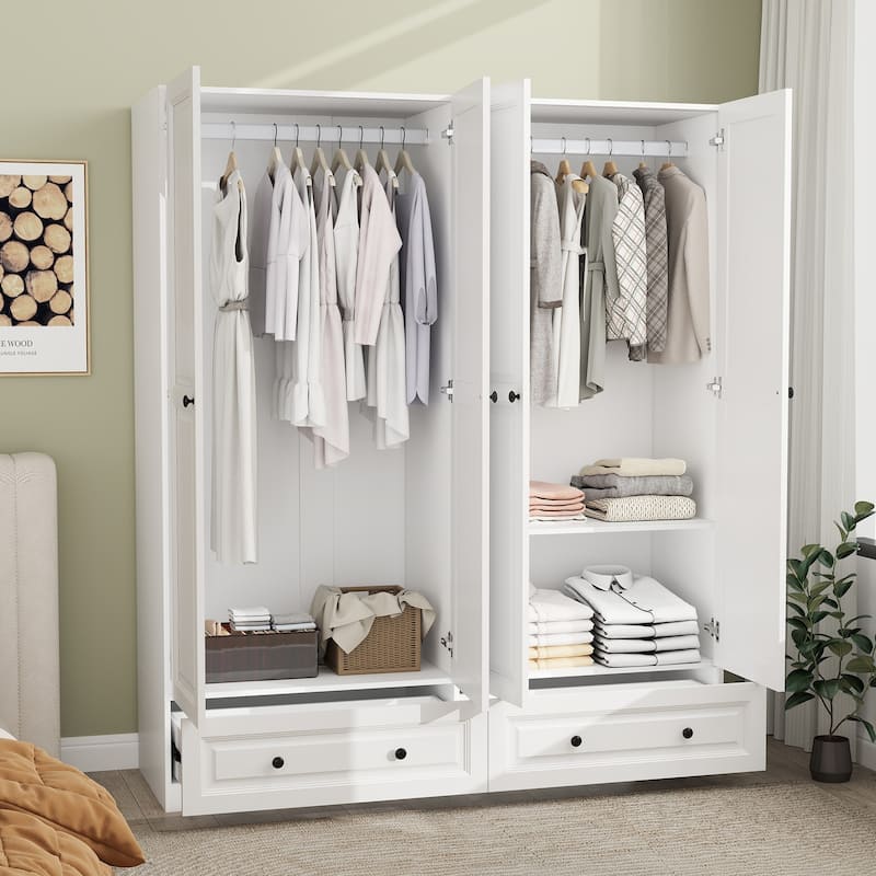 Versatile 4-Door Wardrobe with 2 Drawers, Spacious White Closet for Bedrooms or Guest Rooms - 63" in Width
