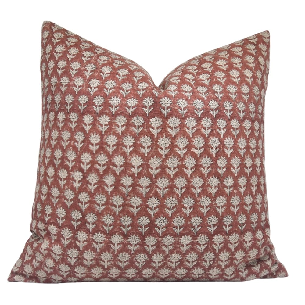 Fabdivine Handmade Decor Accent Cushion Cover for Sofa or Rustic Vintage Maroon Block Print Pillowcase Heavy Linen, Pankhudi