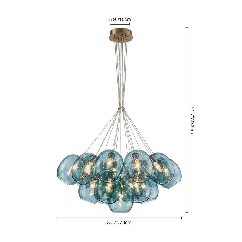 19-Light Modern Blue Seeded Glass Cluster Bubble Chandelier - 30.9in