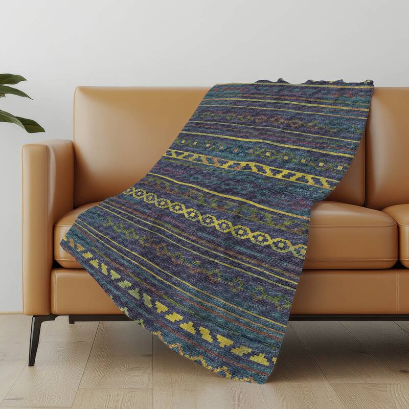 Premium Machine Washable ASB116 Boho Stripes Sherpa Throw Blanket - Multi - 4'2" x 5'10"