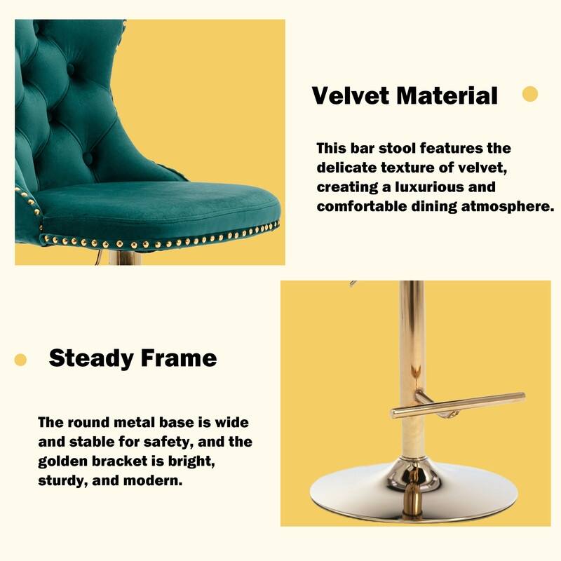 Velvet Upholstered Nailheads Tufted Swivel Bar Stools (Set of 2)