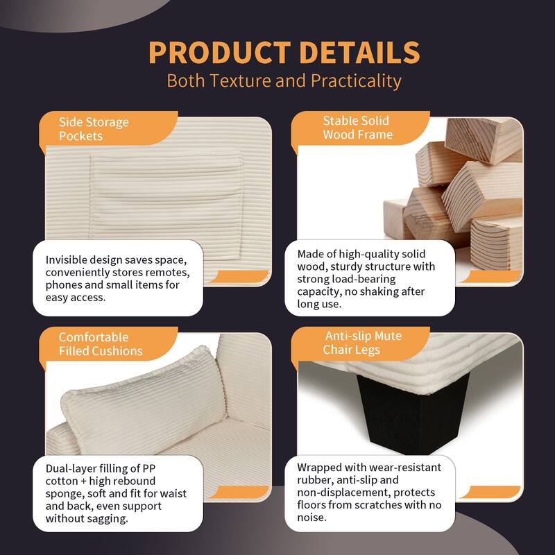 2-in-1 Convertible Corduroy Sofa Bed 51" Small Sofa, 2-Seater Loveseat Sleeper Couch with Side Storage