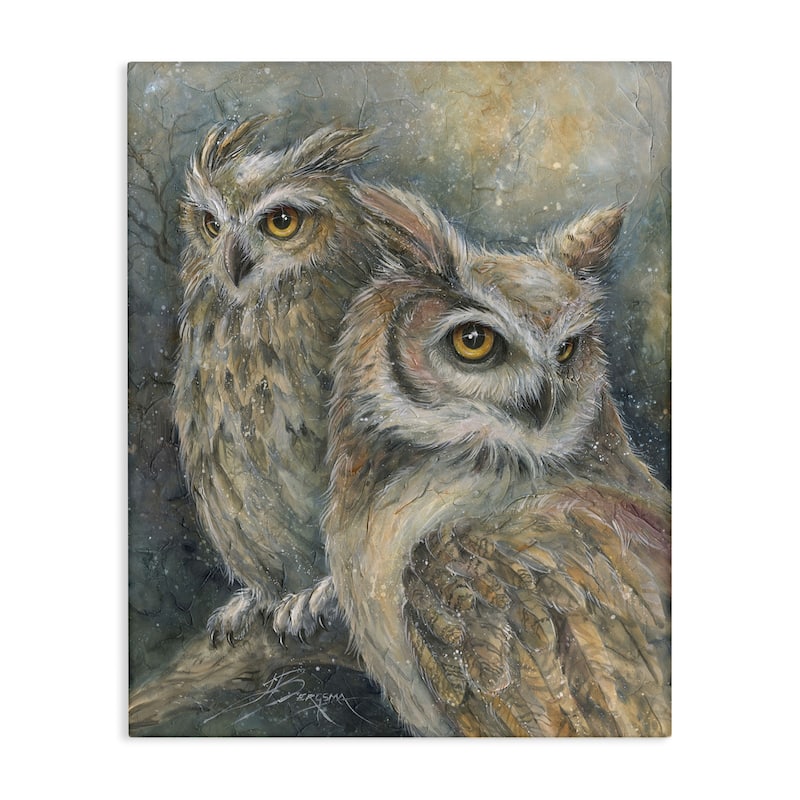 Stupell Neutral Feathered Owl Pair Canvas Wall Art Design By Jody Bergsma - 30 x 40