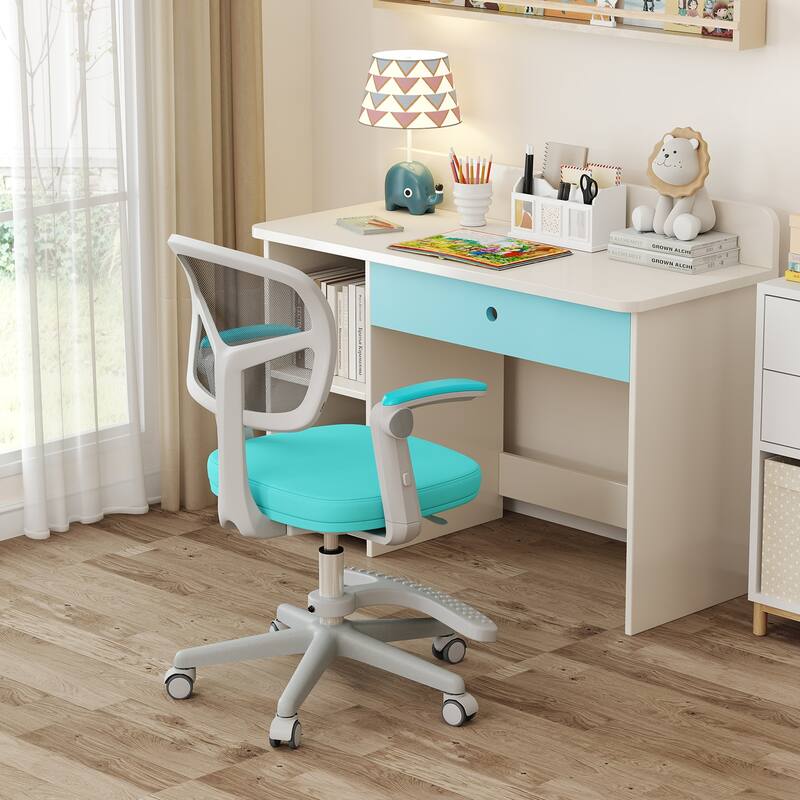 Height Adjustable Children Desk Chair with Swivel Base and Lumbar Support Smooth Wheels - 22.5" x 21.5" x 31.5"-36"