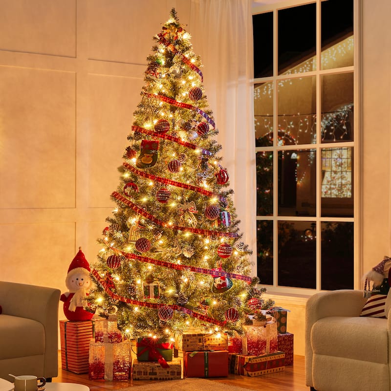 Yaheetech 4.5FT/6FT/7.5FT Pre-lit Frosted Artificial Christmas Tree with Stand Included, Green - 7.5 Foot