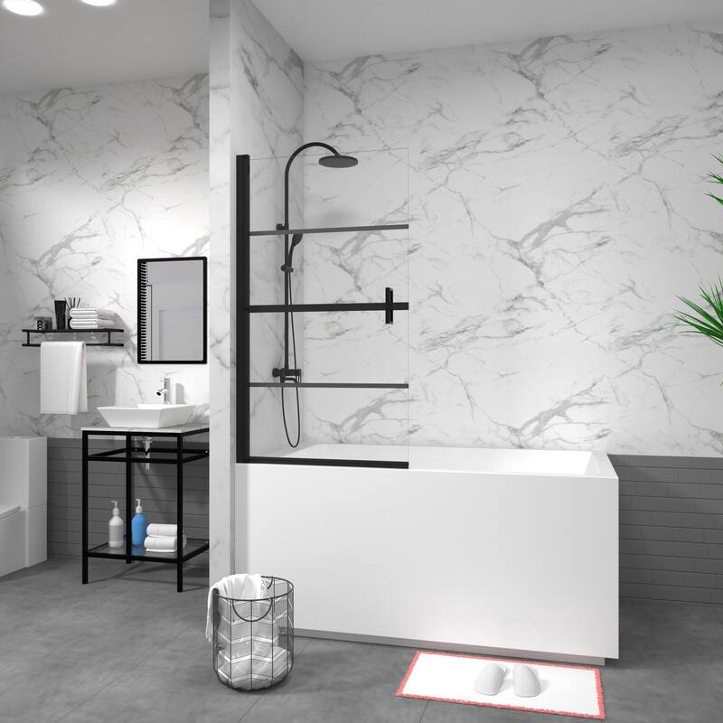 Bathtub Screen Panel Shower Door 180° Pivot