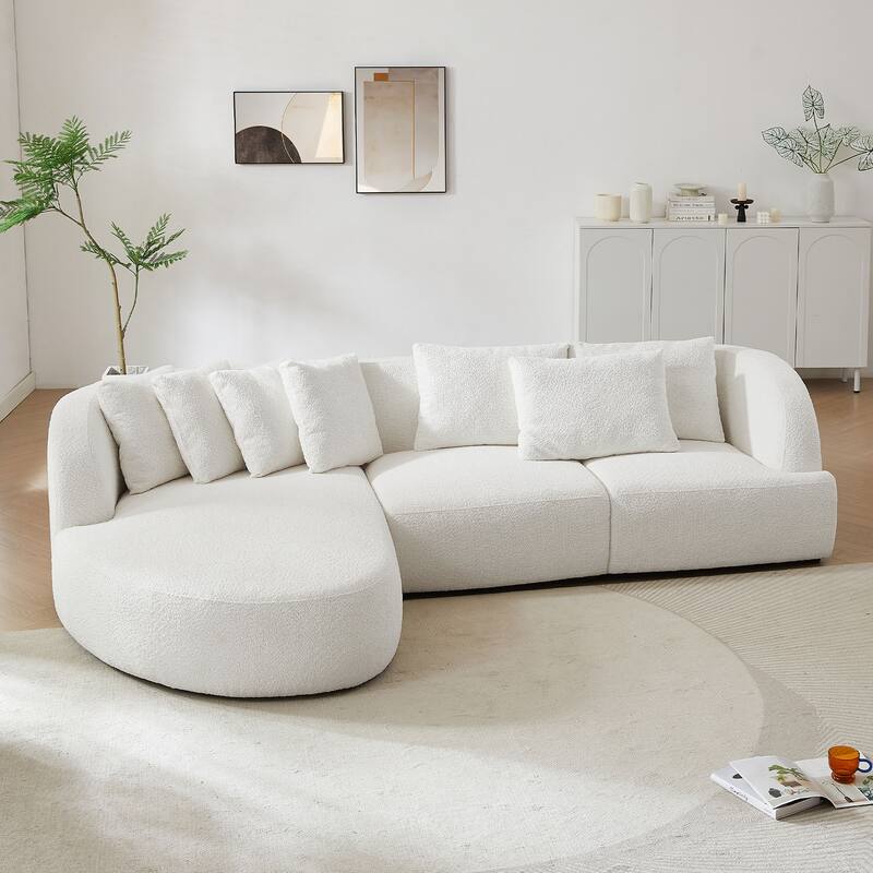 Modern Curved L-Shaped Sectional Sofa with Chaise – Extra Wide White Upholstered Luxury Lounge