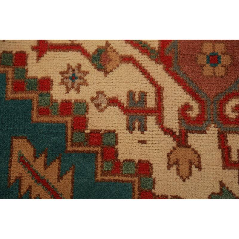 Green Medallion Oushak Indian Large Rug Hand-Knotted Wool Carpet - 9'7"x 13'9"