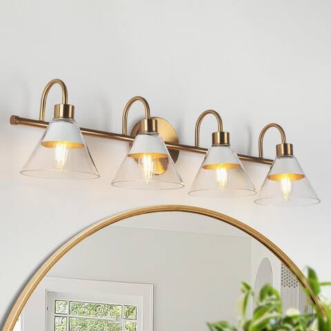 Seticy Modern Gold 4-Light Linear Glass White Bathroom Vanity Lights Dimmable - L 30"* W 7"* H 7"